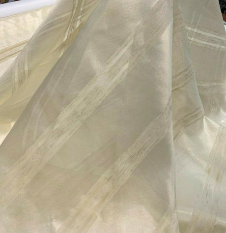 French Sheer Voile Polyester Fabric - Golden Tint Stripe, 118" Width (By The Yard)