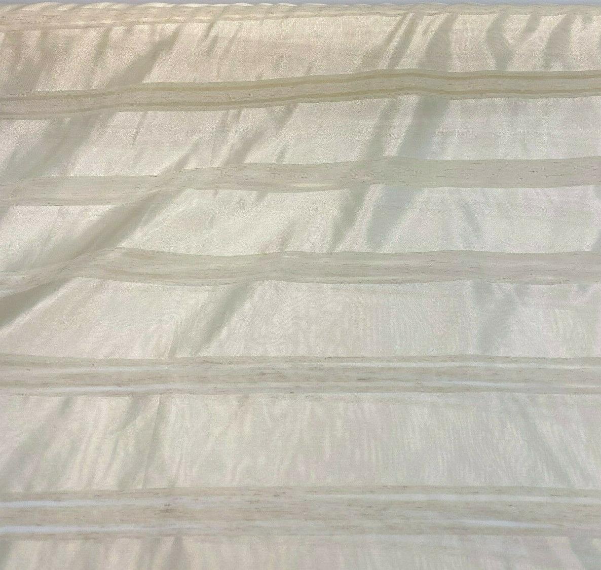 French Sheer Voile Polyester Fabric - Golden Tint Stripe, 118" Width (By The Yard)