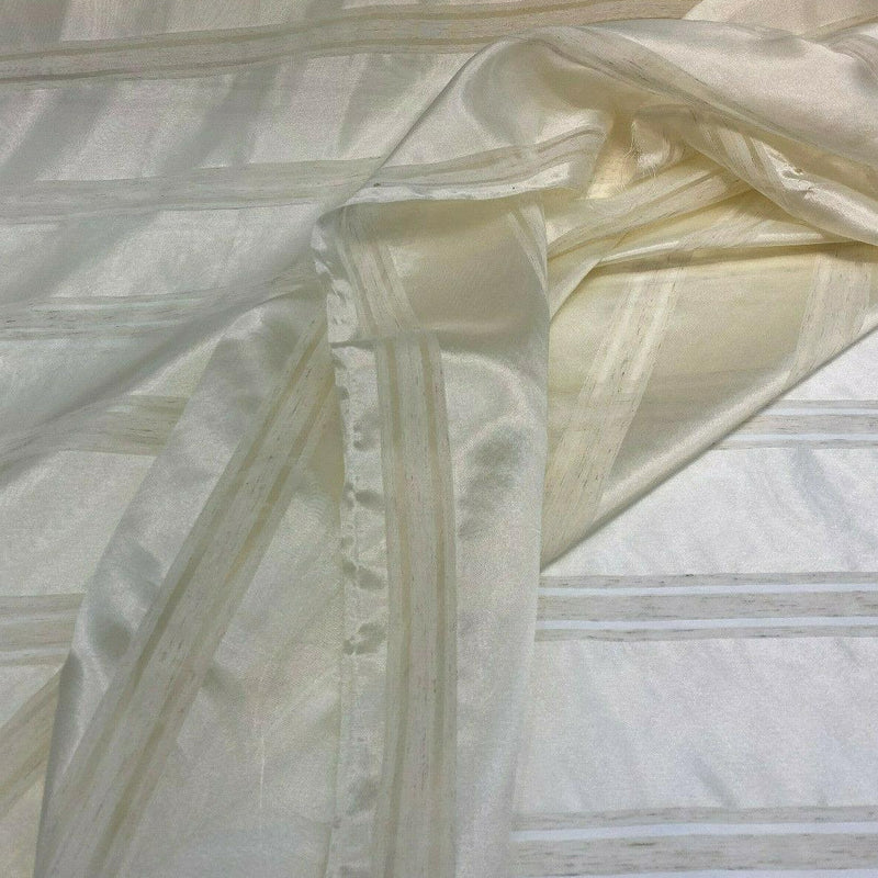 French Sheer Voile Polyester Fabric - Golden Tint Stripe, 118" Width (By The Yard)
