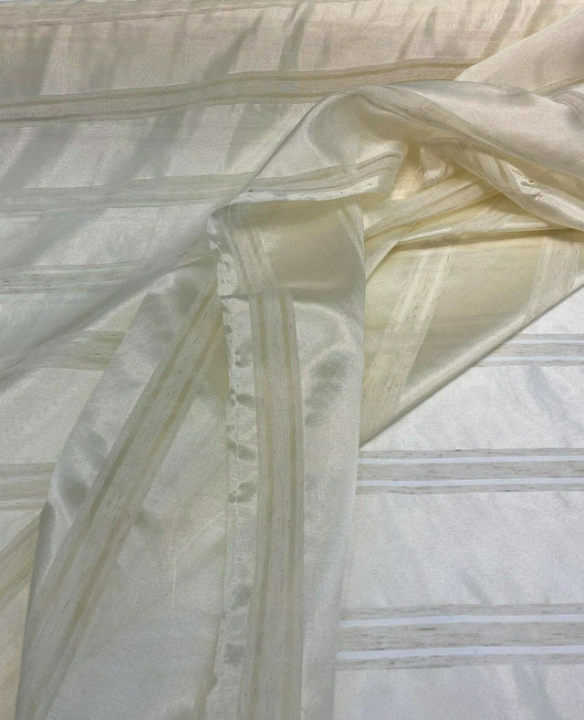 French Sheer Voile Polyester Fabric - Golden Tint Stripe, 118" Width (By The Yard)