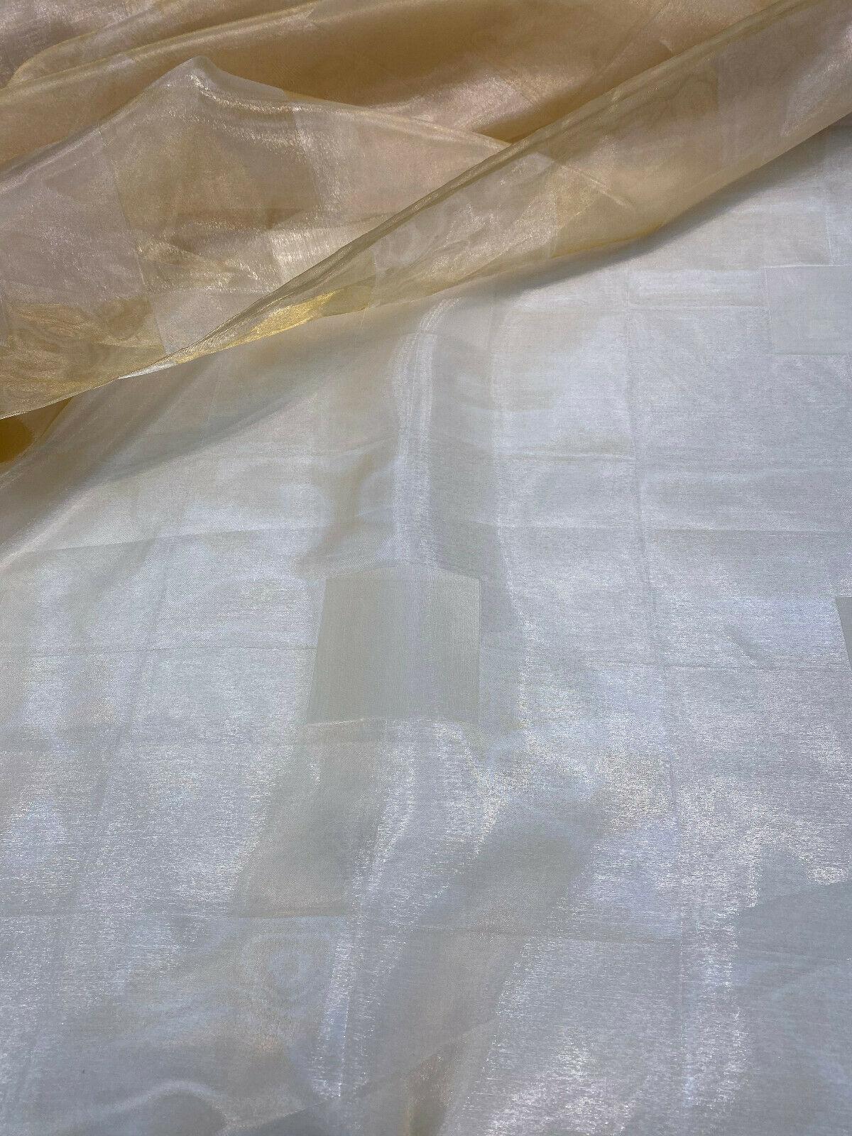 French Sheer Organza Organza Fabric - Gold Squares, 118" Width (1 Yard)