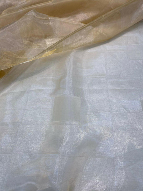 French Sheer Organza Organza Fabric - Gold Squares, 118" Width (1 Yard)