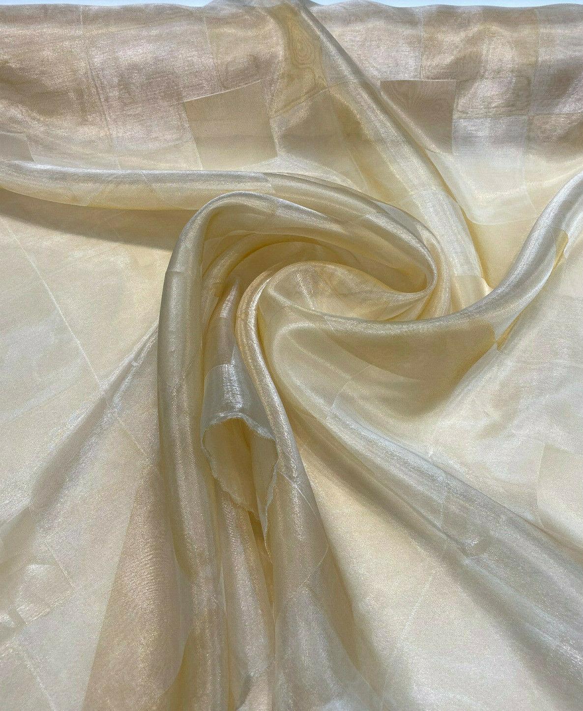 French Sheer Organza Organza Fabric - Gold Squares, 118" Width (1 Yard)