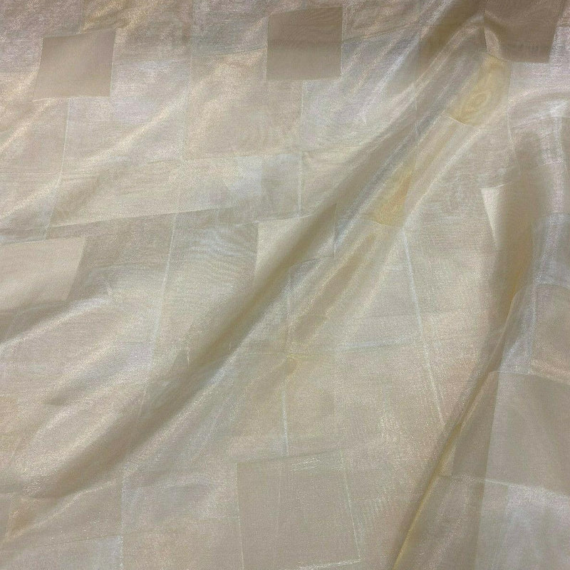 French Sheer Organza Organza Fabric - Gold Squares, 118" Width (1 Yard)