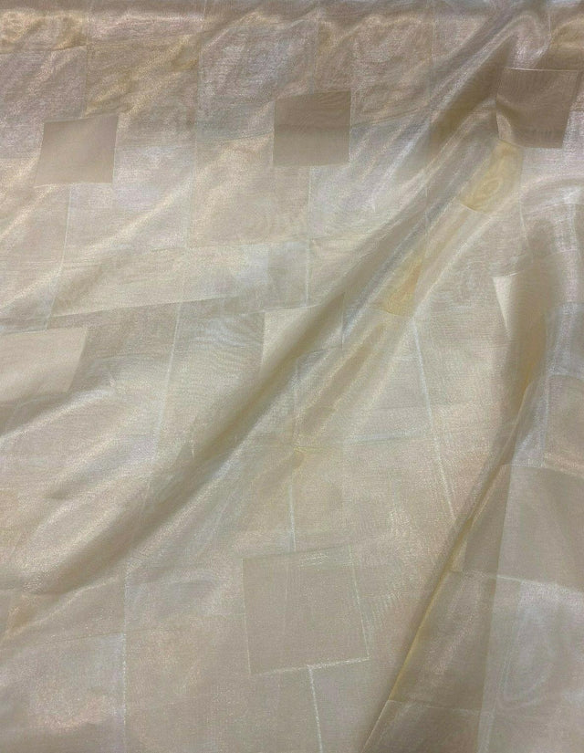 French Sheer Organza Organza Fabric - Gold Squares, 118" Width (1 Yard)