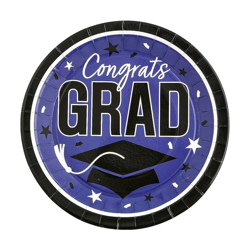 9" Graduation Party Green Congrats Grad Round Paper Dinner Plates 25 Ct.