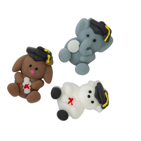 2 3/4" Mini Graduation Bear, Elephant & Puppy Mochi Squishies 12 Pc.