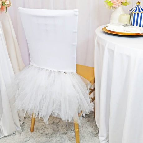 1 Piece White Ballerina Spandex Chiavari Chair Cover Elegant Stretch Fit with Flowing Skirt