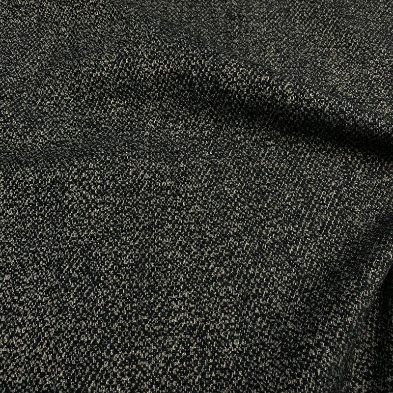 Mirage Pebble Black Rock Chenille Polyester Fabric - Black Gray/Taupe Interwoven Woven Solid, 55" Width (1 Yard)