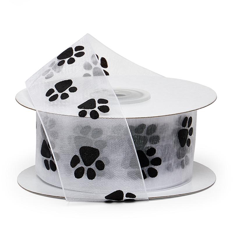 Paw Print Organza Ribbon 5/8 '' X 25 yd White Color 1 / roll