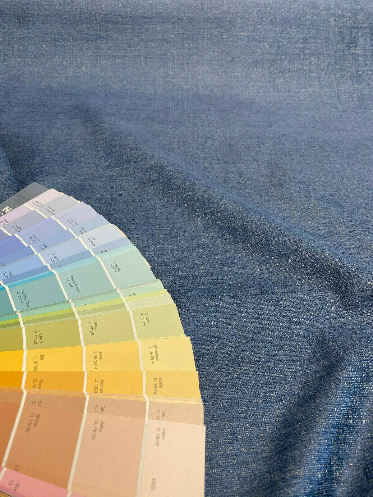 Crypton Chenille Granbury Blue Chenille Fabric - Blue With Shades Of Beige Gold, 57.5" Width (1 Yard)