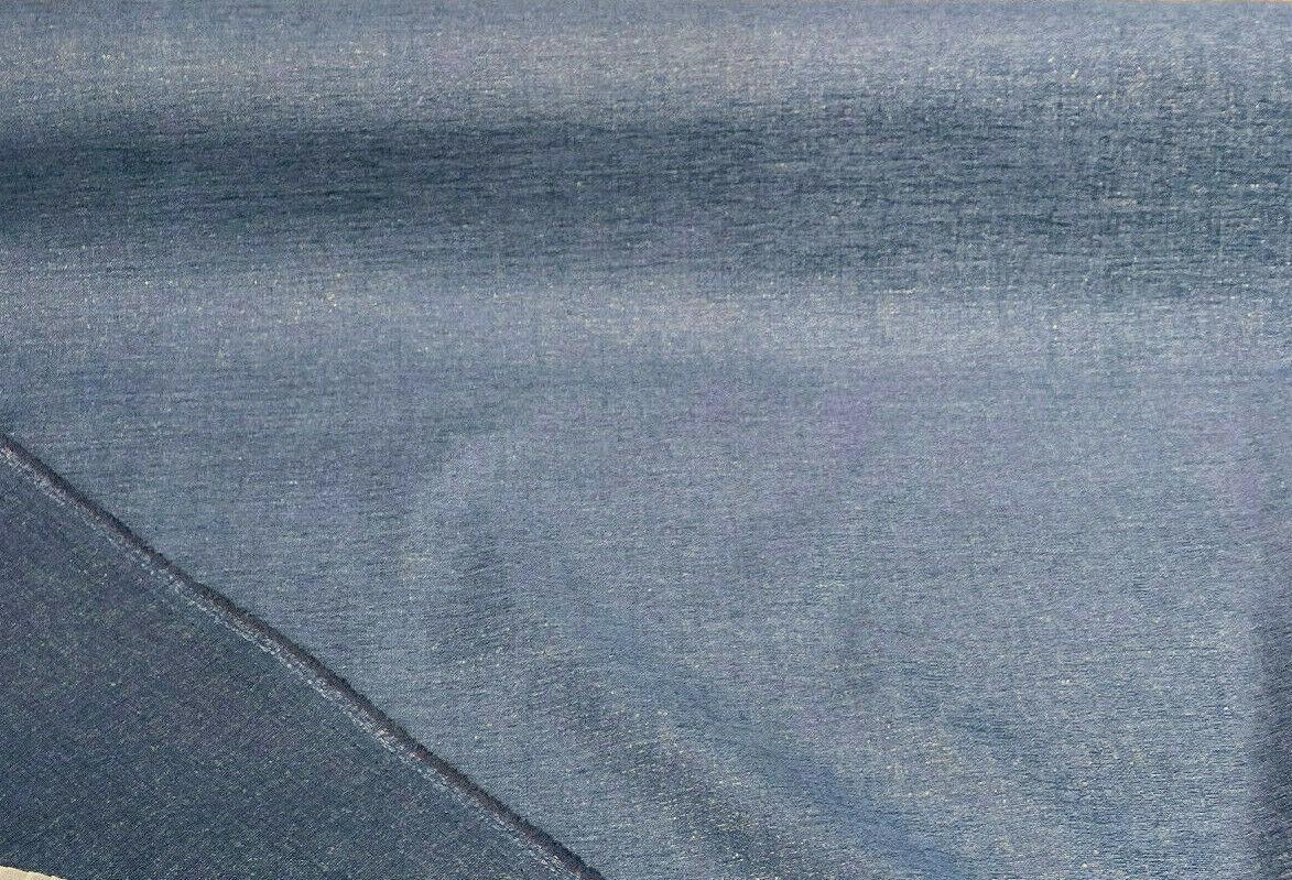 Crypton Chenille Granbury Blue Chenille Fabric - Blue With Shades Of Beige Gold, 57.5" Width (1 Yard)