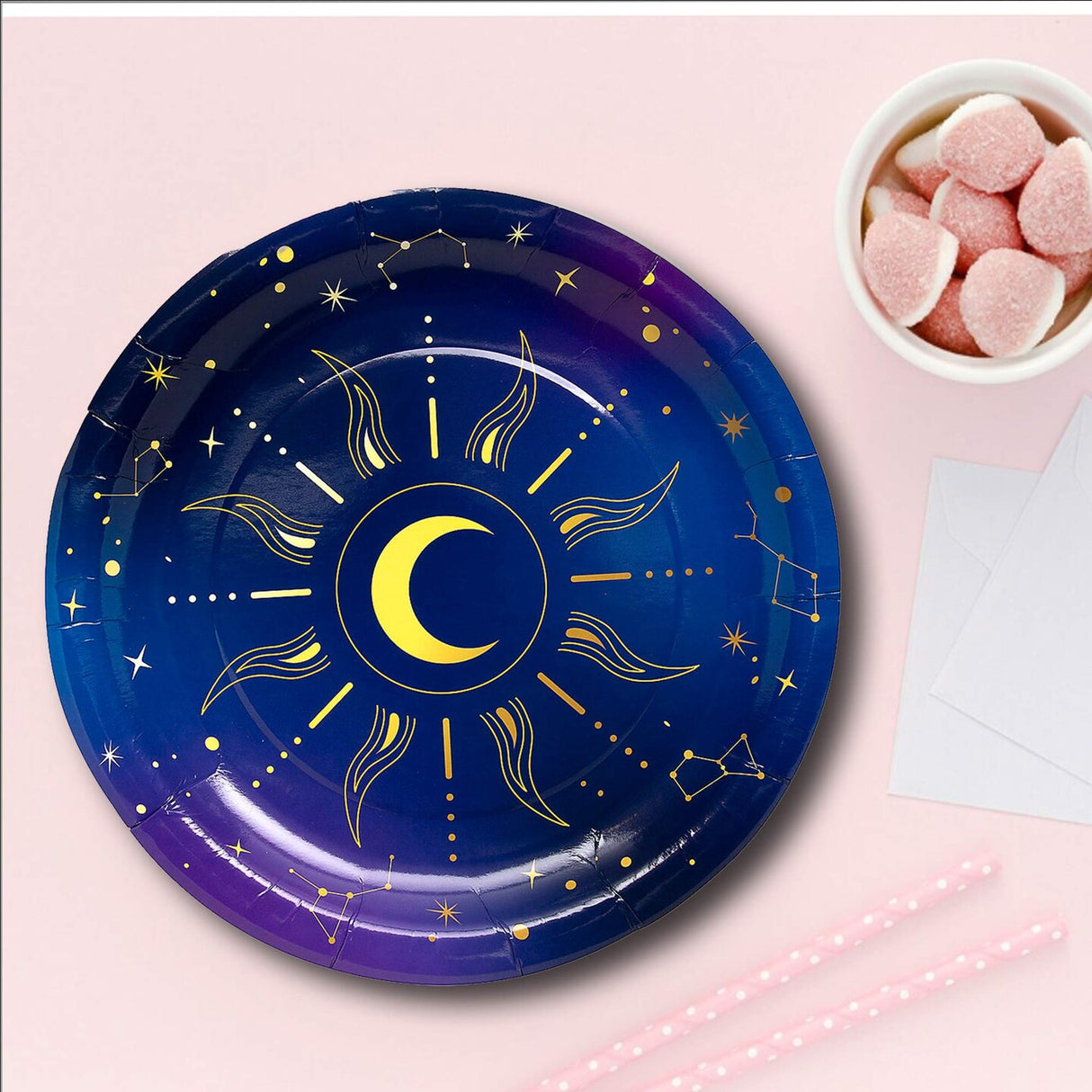 Celestial Sun and Moon Paper Dinner Plates 9 Inch 8 Count for Party Table Settings