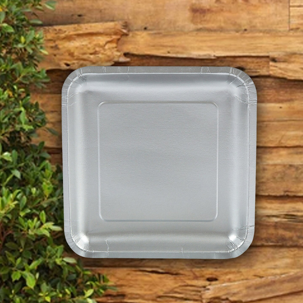 24 Count Metallic Silver Square Paper Dinner Plates 9" Disposable Elegant Party Plates