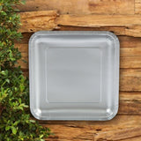 24 Count Metallic Silver Square Paper Dinner Plates 9" Disposable Elegant Party Plates