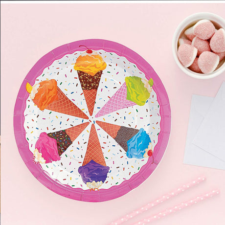 8 Count I Scream For Ice Cream Party Paper Plates 9 Inch for Birthday Celebrations