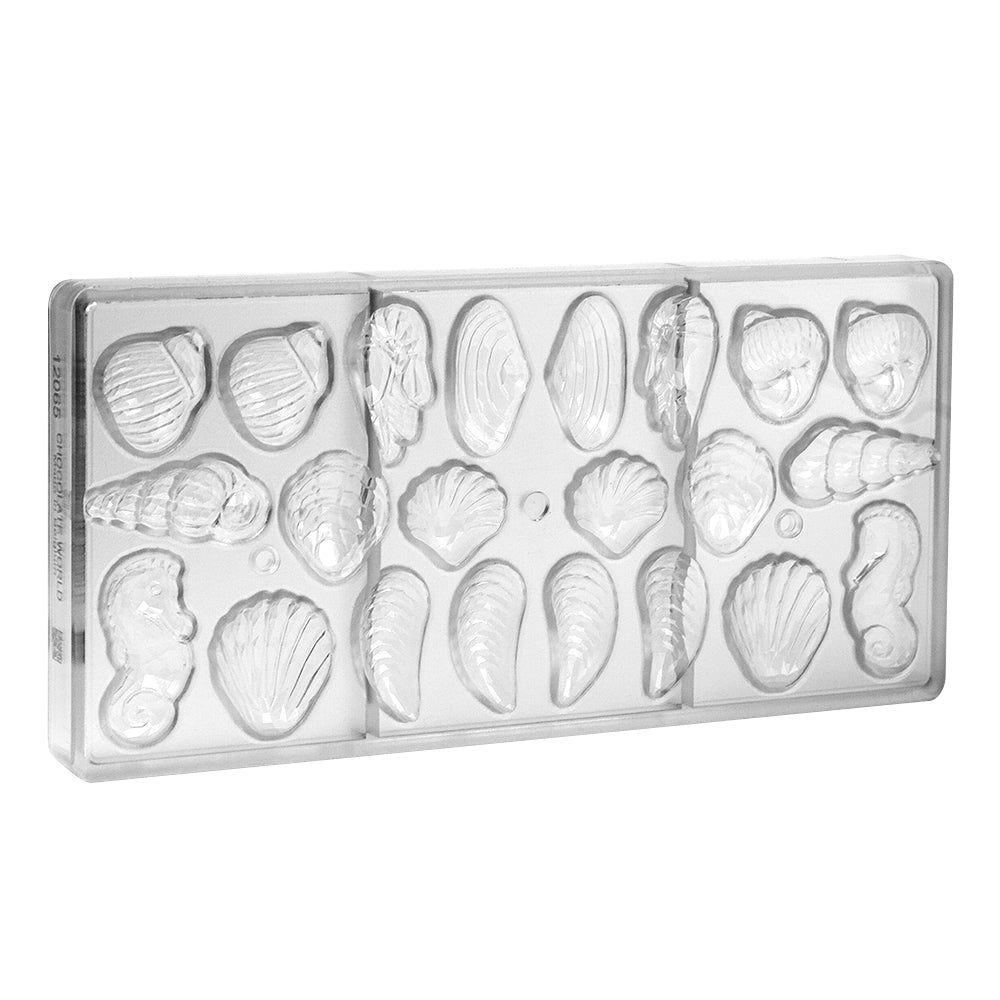 Chocolate World Polycarbonate Chocolate Mold, Shells & Sea Creatures, 22 Cavities