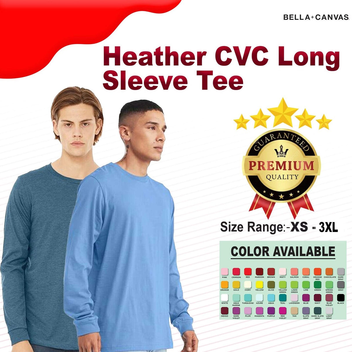 BELLA + CANVAS® Heather CVC Crewneck Long Sleeve Tee