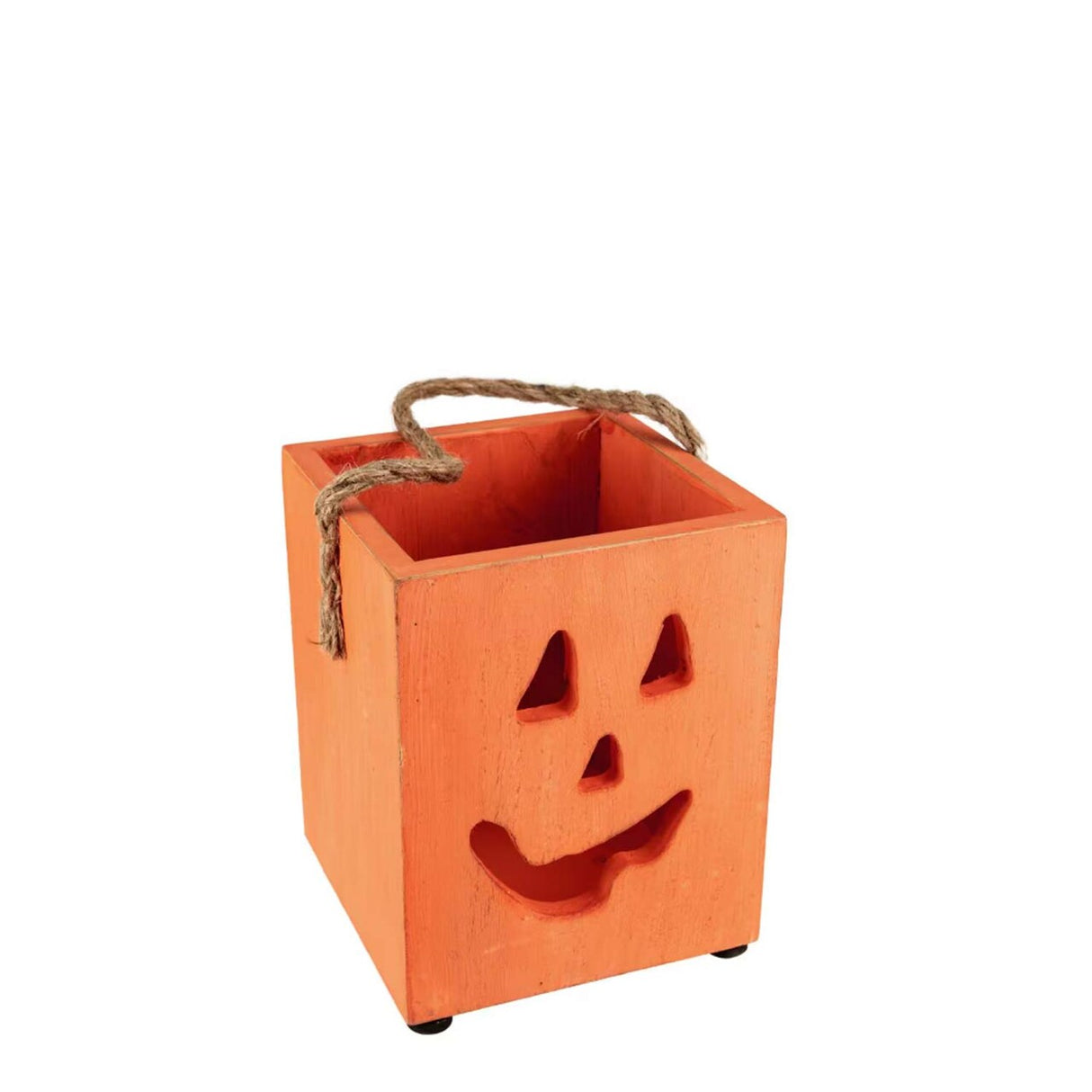 6.25 in Small Orange Wood Jack O Lantern Halloween Candle Holder