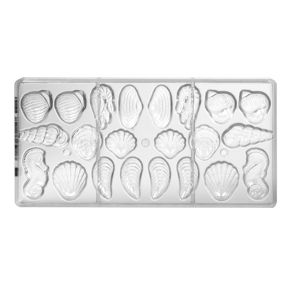 Chocolate World Polycarbonate Chocolate Mold, Shells & Sea Creatures, 22 Cavities