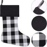 17 Inch Black And White Checkered Christmas Stocking Plush Fur Top Holiday Decoration