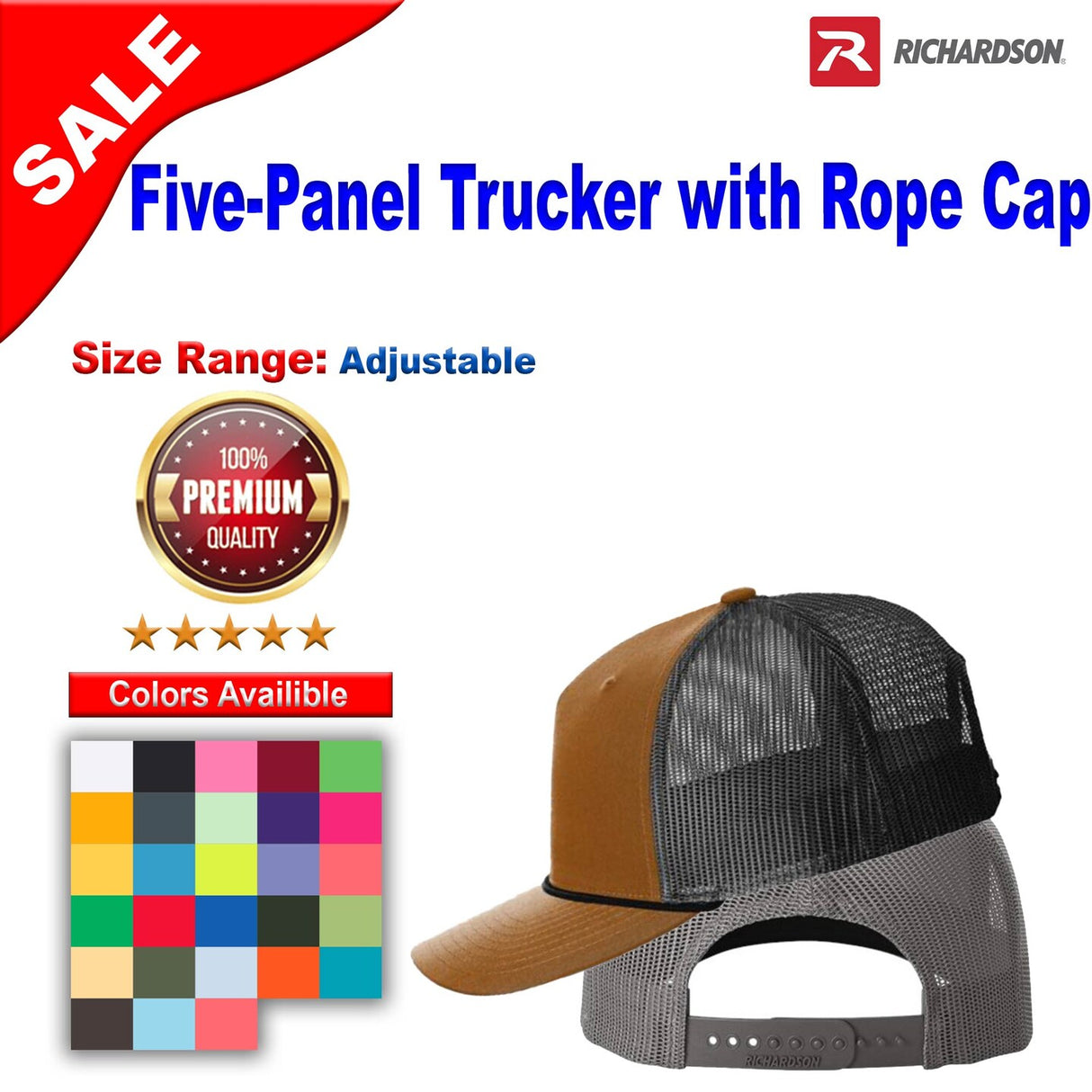 Richardson® Five Panel Trucker with Rope Cap
