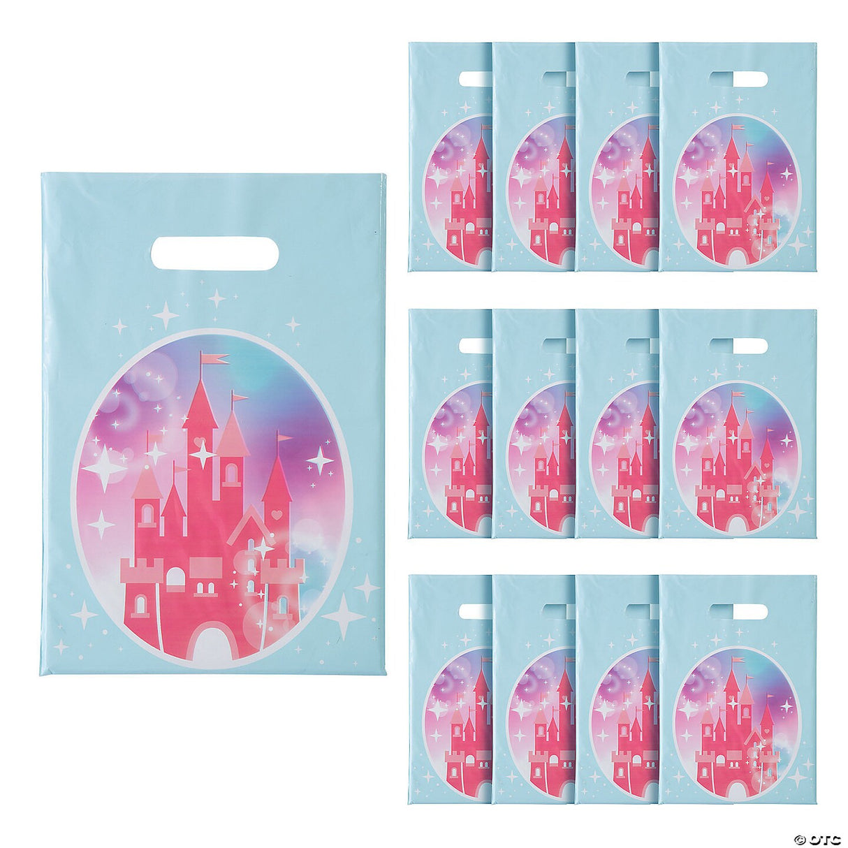 8 1/2" x 12" Pink Princess Party Castle Plastic Treat Bags - 12 Pc.