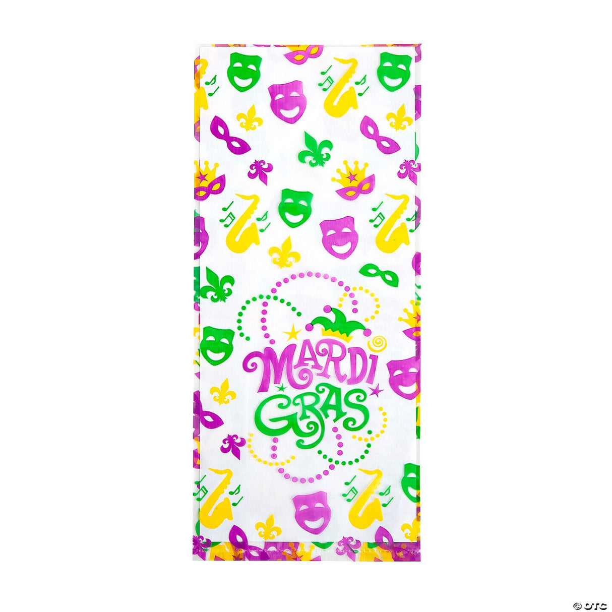 5" x 11 1/2" Medium Mardi Gras Icons Cellophane Treat Bags - 12 Pc.