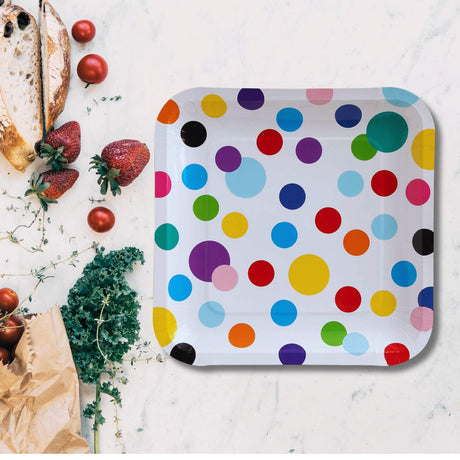 8 Count Colorful Polka Dot Paper Plates 9" Round Dinner Party Tableware