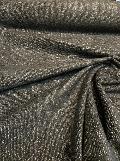 Chenille Valley Forge Correre Rod Iron Polyester Woven Upholstery Fabric - Charcoal Gray On Beige Background, 57" Width (1 Yard)