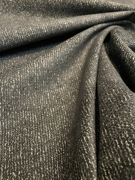Chenille Valley Forge Correre Rod Iron Polyester Woven Upholstery Fabric - Charcoal Gray On Beige Background, 57" Width (1 Yard)