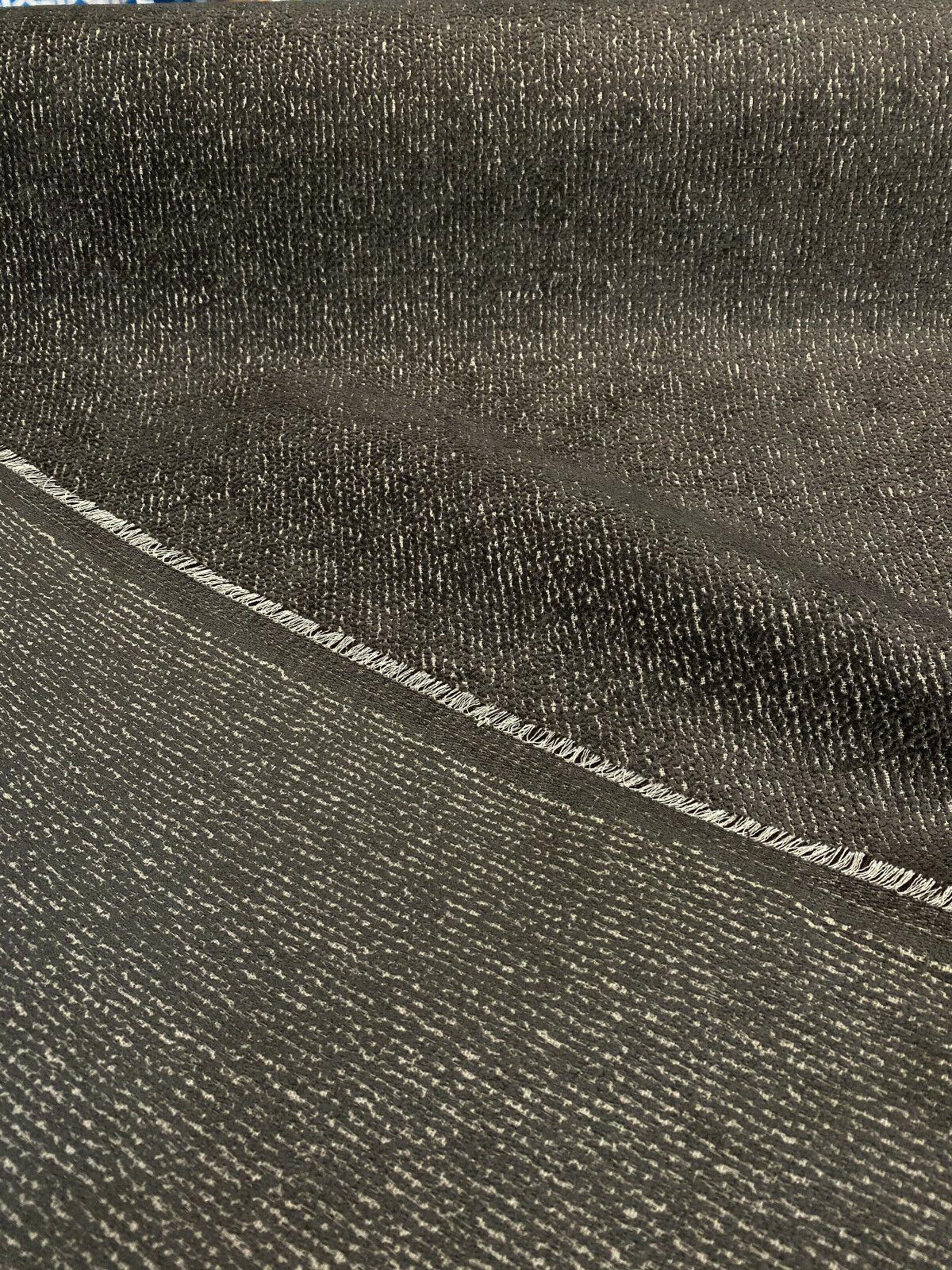 Chenille Valley Forge Correre Rod Iron Polyester Woven Upholstery Fabric - Charcoal Gray On Beige Background, 57" Width (1 Yard)