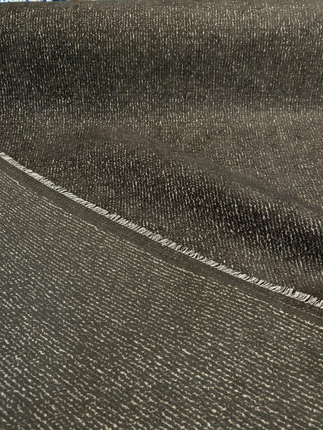 Chenille Valley Forge Correre Rod Iron Polyester Woven Upholstery Fabric - Charcoal Gray On Beige Background, 57" Width (1 Yard)