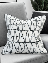 Viva015 White Velvet Pillow - Black Embroidered Abstract, Thick Border, 20" X 20" (1 Piece)