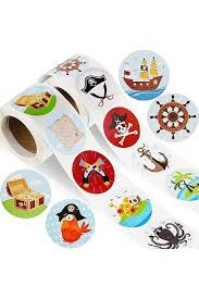 1 1/2" Assorted Pirate Animals Sticker Roll 100 Pieces