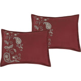 Paisley Embroidery 7 Pieces Burgundy Comforter Set