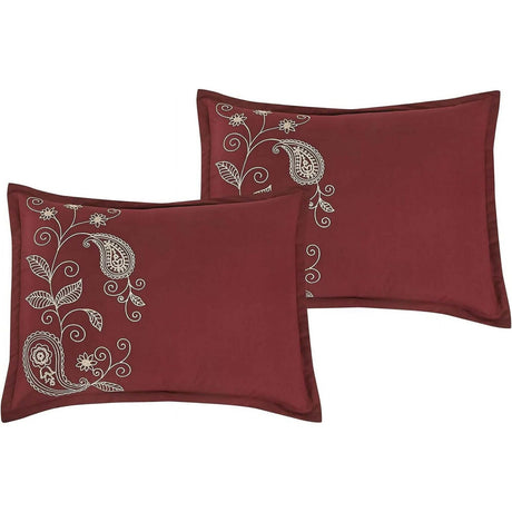 Paisley Embroidery 7 Pieces Burgundy Comforter Set