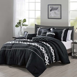 Geometric Embroidery 7 Pieces Black & White Comforter Set