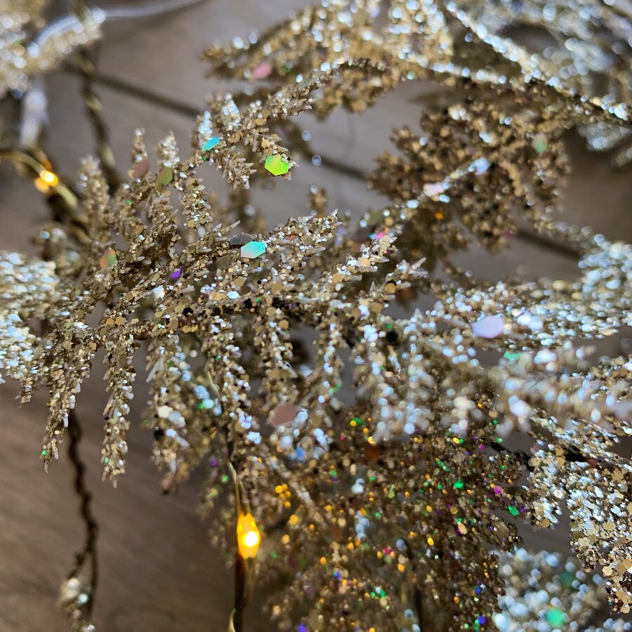 20 LED Gold Glitter Fern Fairy Lights For Christmas