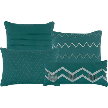 7 Pieces Kefira Teal Embroidery Comforter Set Breathable