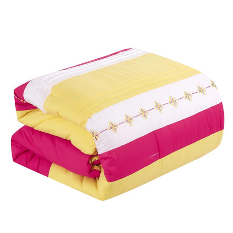 Yellow & Pink Boho Embroidery 7 Pieces Comforter Set