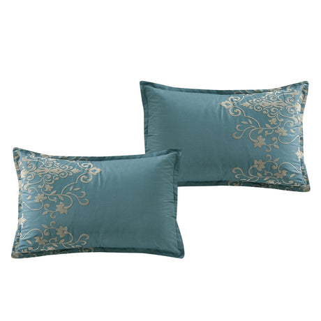7 Piece Blue Queen Comforter Set with Damask Pattern