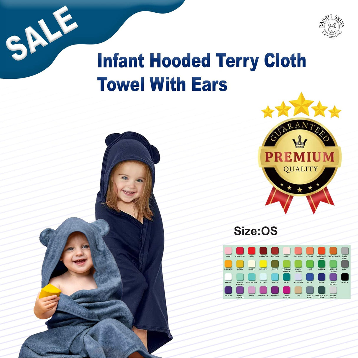 RADYAN® Infant Hooded Terry Cloth Towel With Ears - 1013