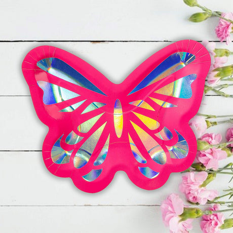 8 Count Iridescent Butterfly Paper Dinner Plates for Birthday Tea Party Decorations 9"