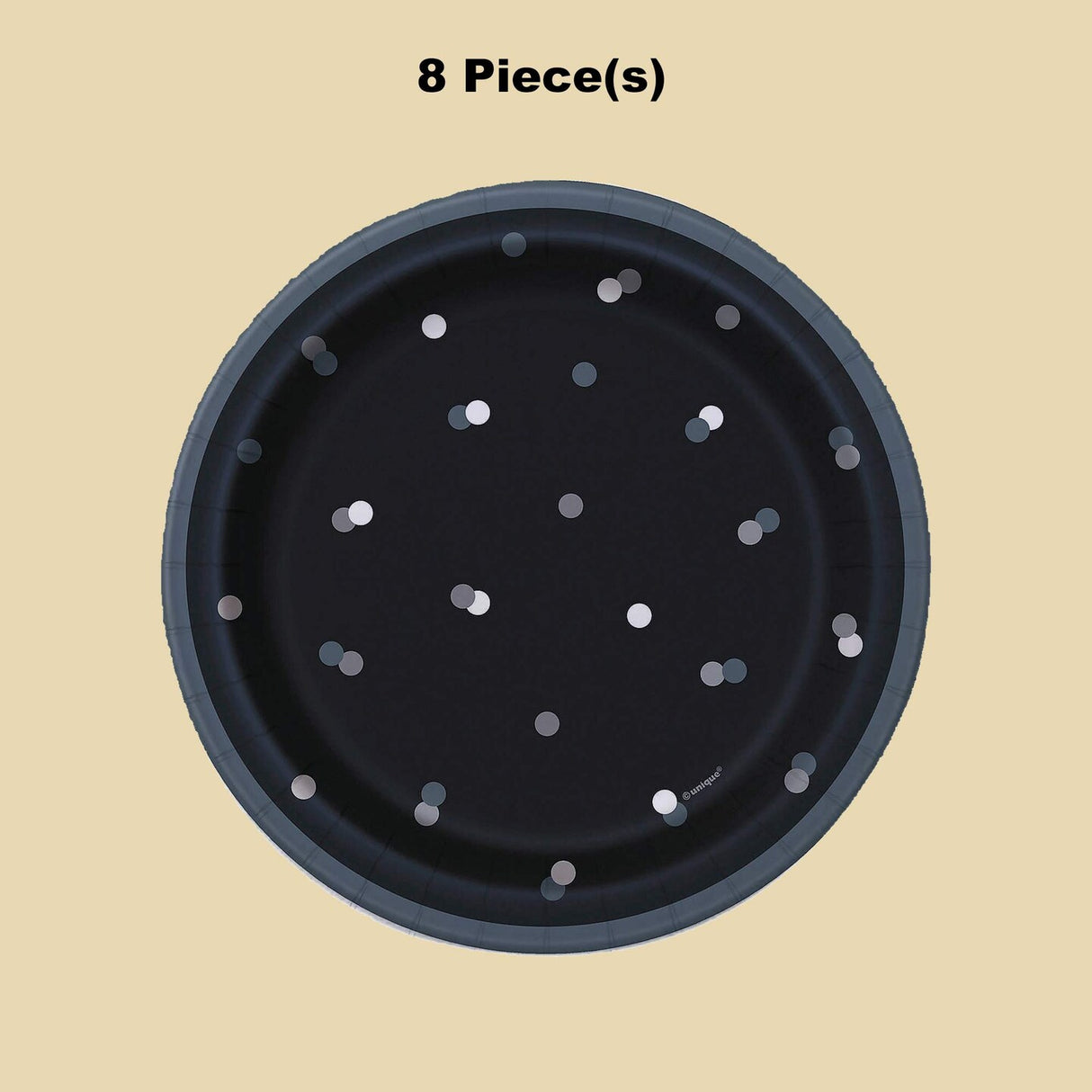 8 Count Glitz Party Disposable Black Dessert Plates with Silver Dots 6 3/4 Inch Elegant Party Supplies