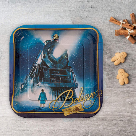 8 Ct Polar Express Paper Plates Holiday Christmas Party Supplies Square Paper Plates 9"
