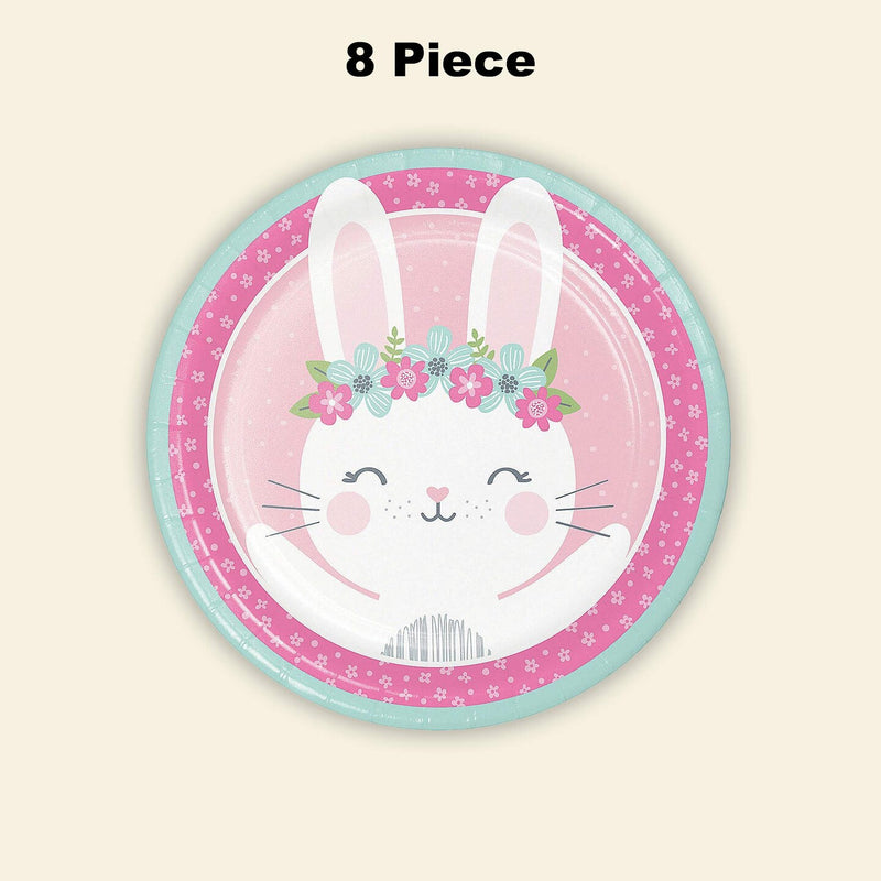 8 Count Pink Bunny Floral Paper Plates for Girl Baby Shower Birthday Table Decor 9"