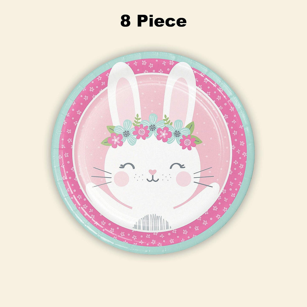 8 Count Pink Bunny Floral Paper Plates for Girl Baby Shower Birthday Table Decor 9"