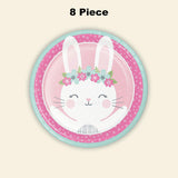 8 Count Pink Bunny Floral Paper Plates for Girl Baby Shower Birthday Table Decor 9"