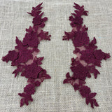 1 Pair 3D Floral Lace Applique Embroidered on 100% Polyester Net Mesh 12" x 4" Each Side